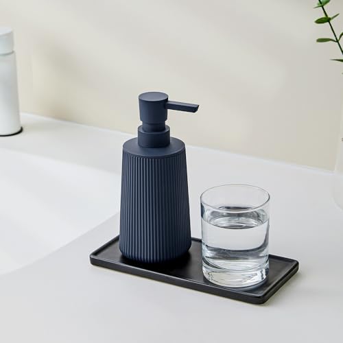 Small Soap Dispenser for Bathroom and Kitchen Matte Blue | Modern Farmhouse Striped Style Plastic Hand Soap Dish Soap Dispenser with Pump - color: Navy Blue
