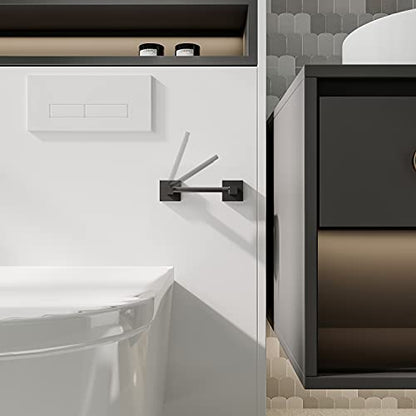 RUACQ Matte Black Toilet Paper Holder & Towel Ring, Bathroom Accessories | 2-Piece Bathroom Hardware Set, Pivoting Tissue Roll Holder, Hand Towel Ring, Square Base, 304 Stainless Steel, Wall Mounted - color: Matte Black, size: 2pcs