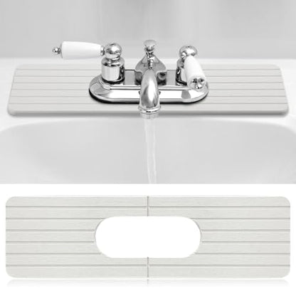 Teenyyou an Oval Hole White Faucet Mat Kitchen Sink 17.32" x 4.6" | Bathroom Faucet Absorbent Mat, Diatomite Splash Guard, Quick Drying Drip Catcher, Hole 6.22" x 2.28" - color: White, style: an Oval Hole