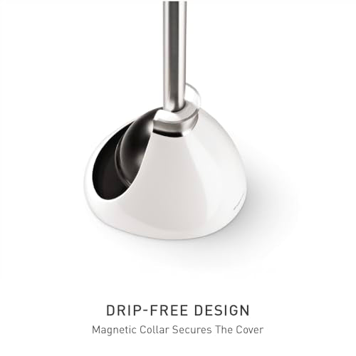 simplehuman Toilet Plunger with Holder Set, Magnetic Drip-Free Cover, Narrow Flange for Modern Low-Flow Toilets, Hidden Dome Storage, Stainless Steel, White - color: White, style: Toilet Plunger