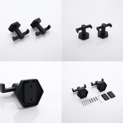GERZWY Matte Black Coat/Robe Clothes Hook for Bath Kitchen Modern Hotel Style, Stainless Steel Bathroom Double Towel Hook Wall Mounted 2 Pack - color: Black