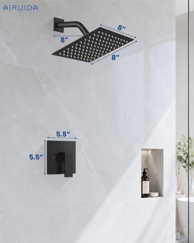Airuida Shower Faucet Set,8 Inch Shower Valve Kit,Matte Black | Male Threads,Rough-in Valve Shower Trim Kit,Single Handle Control Shower Set - color: Matte Black, size: 8 Inch