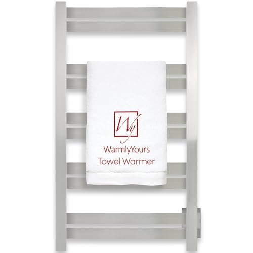 WarmlyYours Grande Heated Towel Rack, 10 Bars, Brushed Stainless Steel | Wall-mounted electric towel warmer rack and dryer, 120V hardwired, flat heated bars for towels and bathrobes - color: Brushed Stainless Steel, size: 10 Bars