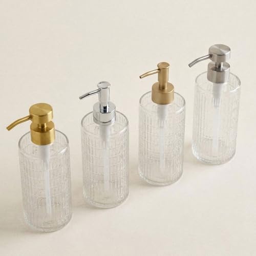 Fluted Glass Hand Soap Dispenser with Silver Slim Pump,17oz | Clear Ribbed Glass Bottle for Bathroom, Dish Soap Dispenser for Kitchen, Rust-Proof Pump - color: Silver Slim