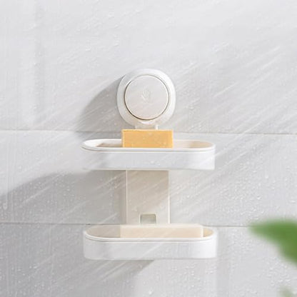 TOYANDONA Double Layer Plastic Soap Holder with Suction Cup Wall-Mounted Soap Draining Tray for Bathroom Shower Suitable for Wall Mount