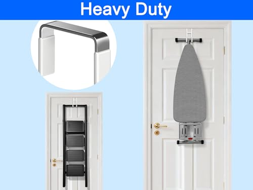 Mars-Rock Double Over Door Steel Hooks 2 Pack Fit 1-3/8" Door 5.5" White | Plastic Coated Rubber Feel Towel Rack Robe Coat Shoe Wreath Hanger No Damage No Scratch for Bathroom Heavy Duty Thin Top