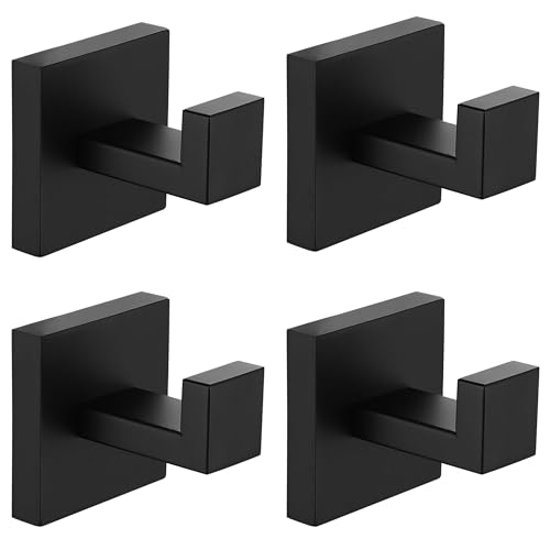Nolimas Towel Hook Stainless Steel Bathroom Rustproof Clothes Towel Coat Hook Wall Mounted Square Toilet Kitchen, Heavy Duty Door Hanger, 4 Pack, Matte Black - color: Matte Black, size: 4 Pack