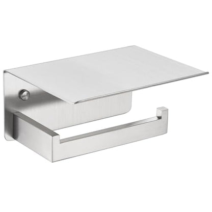 Toilet Roll Holder with Shelf, Brushed Nickel, 304 Stainless Steel | Phone & Small-Item Storage, Clean Modern Look, Guest Bathroom & Powder Room Use, Concealed Screw Mounting - color: Brushed Nickel, size: Single Rod