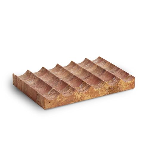 Luxurious Marble Soap Dish Jewelry Ring Tray - Rectangle Stone Soap Tray & Saver for Shower – Self Draining Soap Holder for Bathroom, Kitchen, Red Travertine - color: Red Travertine
