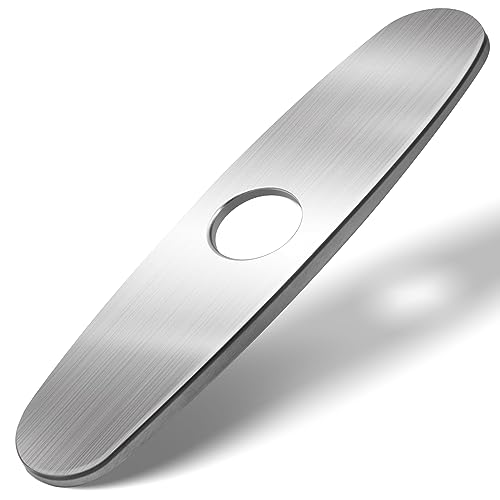MAAYAYA 10" Kitchen Sink Deck Plate, Faucet Hole Cover, 8" Widespread | MAYYAYA Brushed Nickel 304 stainless deck plate escutcheon; foam gasket; secures with faucet's own hardware, no extra nuts - color: Brushed Nickel