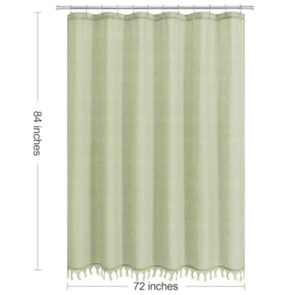 Extra Long Linen Farmhouse Shower Curtain with Tassel, Modern Boho French Country Chic Bathroom Shower Curtain Set with PEVA Liner, Cotton Luxury Fabric Shower Curtain 72x84 - Green - color: Green, size: 72"W x 84"L (Pack of 1)