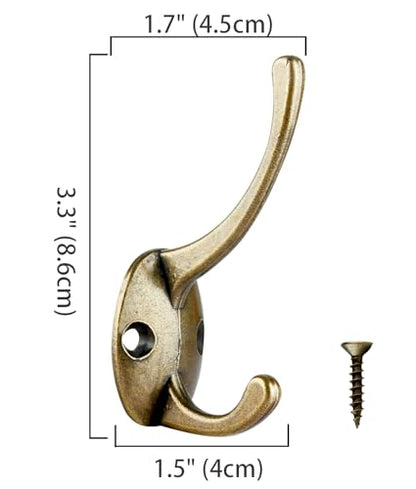 IBosins 32 Pack Antique Brass Double Coat Hooks Wall Mounted with 64 Screws | Retro Double Hooks Utility Hooks for Coat, Scarf, Bag, Towel, Key, Cap, Cup, Hat - color: 32 Pcs Antique Brass