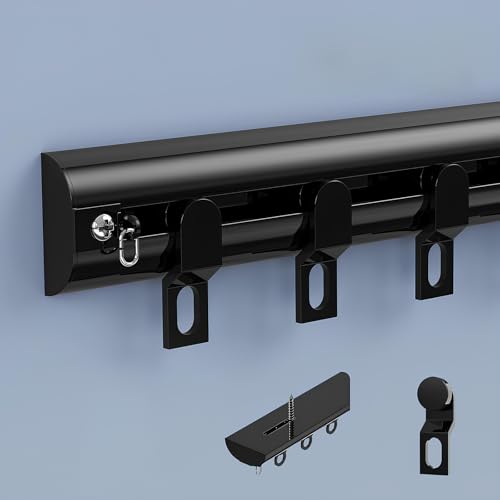 Ultra-Thin Curved Curtain Track Aluminium Ceiling Wall Mount Tracks Sliding Curtain Rail Rod System for Curtains Room Divider Living Room Bedroom Shower RV(Black-B,70cm/2.30ft) - color: Black-b, size: 70cm/2.30ft