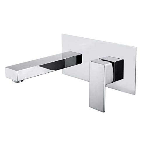 SUMERAIN Wall Mount Bathroom Faucet Single Handle, Chrome | Vessel Sink Faucet, Solid Brass, Rough in Valve and Wall Escutcheon Plate Included - color: Chrome, size: Right-Handed