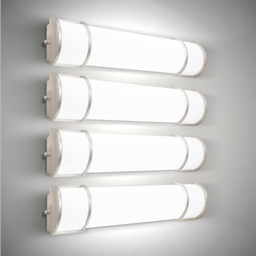 ASD LED 30" Vanity Flush Mount Light Fixture, Linear Bathroom Lighting Bar | 3CCT, Dimmable, Energy Star, ETL Listed | 28W 2425LM 3000-5000K 120V | Long Bath Wall Sconce Over Mirror | Nickel, 4 Pack - color: Brushed Nickel | Half Cylinder, size: 120V | 30