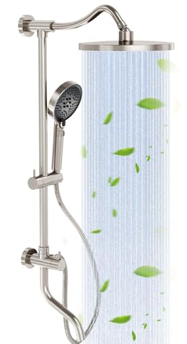 Rainshower Head with Handheld Spray, Retrofit Shower System | Solid Brass Connecter, High Pressure Shower Head with Adjustable Holder& Tub Spout, 60" Stainless Steel Hose, Brushed Nickel