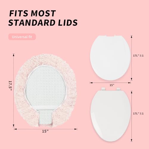 Soft Microfiber Toilet Lid Cover 17.5" x 15" Machine Washable | Solid Toilet Seat Cover Adjustable Rubber Backing Fits Most 16 -17.5" L x 14-16" W Round Oblong and Elongated Toilet Seat - color: Light Pink