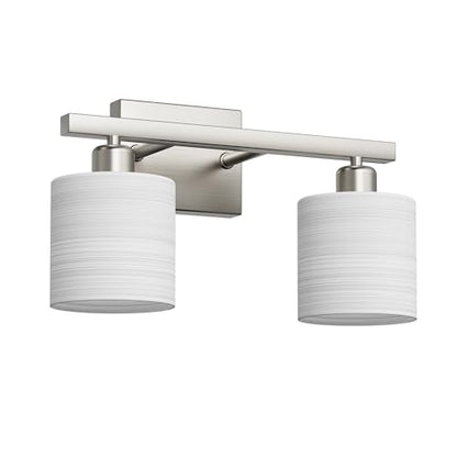 Bathroom Light Fixtures, Bathroom Lighting Fixtures Over Mirror, Classic Vanity Lights, Modern Vanity Light with Textured Frosted Opal White Glass Shades, Brushed Nickel, 2-Light - color: ‎Brushed Nickel, size: 2-Light