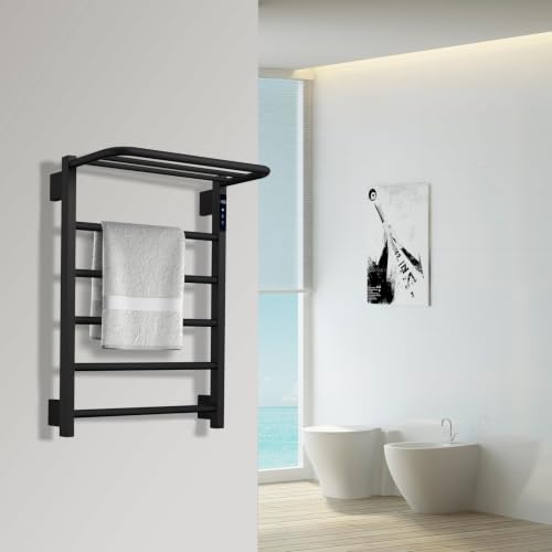 Heated Towel Racks, 5 Bars Towel Warmer with 24hr Timer Stainless Steel Wall Mounted Electric Towel Warmers for Bathroom (Black) - color: Black