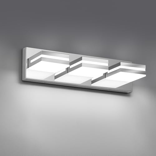 Modern LED Stainless Steel Chrome Acrylic Bathroom Lights Fixtures 3-Light | Wall Lighting,Vanity Lights for Bathroom Over Mirror 6000K 350°Rotate（No Assembly Required） - color: Chrome, size: 16.14 in