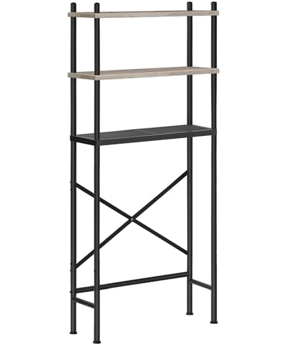 HOOBRO Over the Toilet Storage, 3-Tier Over Toilet Bathroom Organizer, Freestanding Above Toilet Shelf with Adjustable Feet, Space Saving, Easy Assembly, Greige and Black BG63TS01 - color: Greige + Black
