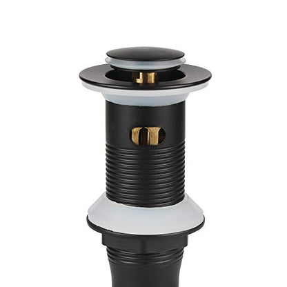 Bathroom Sink Pop Up Drain with Overflow, Strainer, Black | Solid Brass with Detachable Basket Strainer; 7 in. Closed/7.5 in. Open; 1-1/2 in. Min Drain Opening; Push-button Stopper - color: Black, size: Small Popup Cap