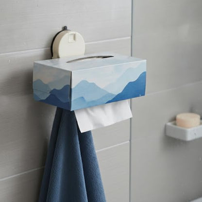Suction Cup Tissue Box Holder with Double Hooks, Wall Mount Bathroom Dispenser for Tile, Glass & Mirror, No Drilling Required (Gray/White) - color: White