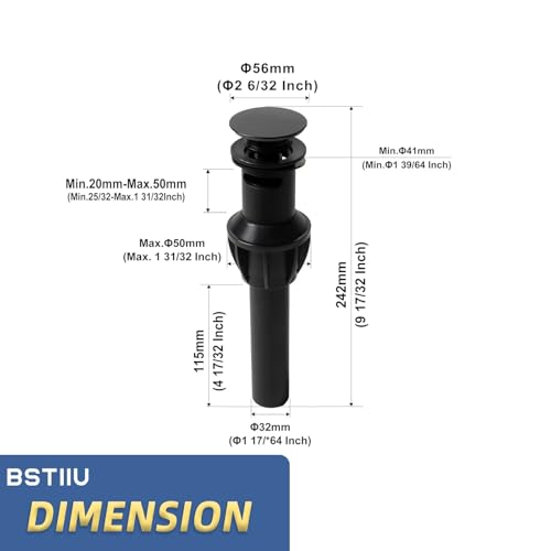 Bathroom Sink Drain with Overflow, Bathroom Sink Stopper for Vanity Vessel Sink,Universal Rapid Draining Plastic Pop-up Sink Drain with Anti-Clog Strainer, Matte Black - color: Matte Black