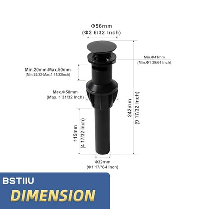 Bathroom Sink Drain with Overflow, Bathroom Sink Stopper for Vanity Vessel Sink,Universal Rapid Draining Plastic Pop-up Sink Drain with Anti-Clog Strainer, Matte Black - color: Matte Black
