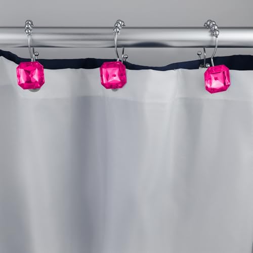 Shower Curtain Hooks Rings for Bathroom, 12PCS Double Hooks Glide Anti Rust Crystal Rhinestones Shower Curtain Rings Hangers for Shower Curtains, Clothing, Towels, etc. (Hot Pink) - color: Hot Pink