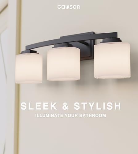 Tawson Adam Modern 3-Light Vanity Light Industrial Wall Sconce Lighting Fixture with Etched Glass Shade in Dark Bronze Black Finish for Bathroom, Hallway, Kitchen, Mirror