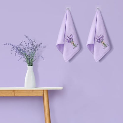 SmoothNovelty 2 Pcs Lavender Hand Towels Purple Bathroom Decor 14x29 Inch Embroidered 100% Cotton Soft Absorbent Spring Summer Decorative Hand Towels for Bathroom Kitchen - style: Lavender