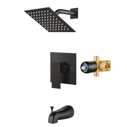 Airuida 6 Inch Shower Faucet Set,Bathtub Faucet Kit,Oil Rubbed Bronze | Shower Tub Faucet Set,Male Threads Rough-In Valve,Square Head Shower System - color: Bronze, size: 6 Inch