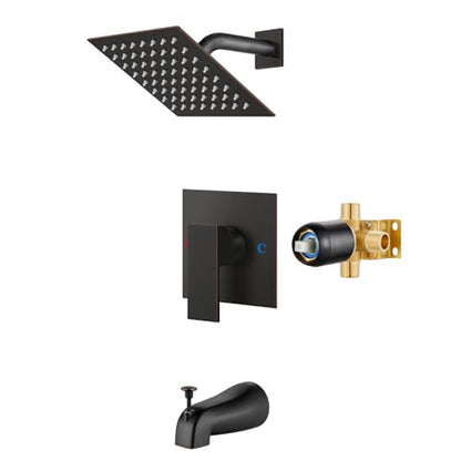 Airuida 6 Inch Shower Faucet Set,Bathtub Faucet Kit,Oil Rubbed Bronze | Shower Tub Faucet Set,Male Threads Rough-In Valve,Square Head Shower System - color: Bronze, size: 6 Inch