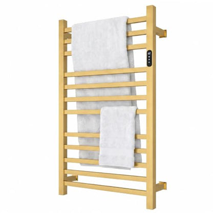 Luxury Gold Towel Warmer Rack for Bathroom, Wall Mounted Electric Heated Towel Rack with Timer & Fahrenheit Temperature Control, 12 Bar Stainless Steel Towel Heater for Bathroom(Brushed Gold) - size: 12 Bar