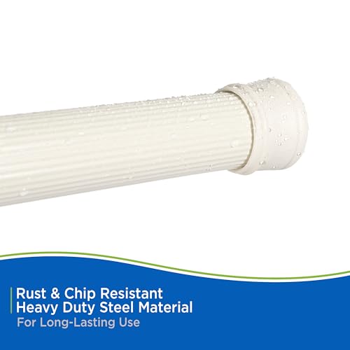 Kenney KN609L/87 Twist & Fit No Tools Spring Tension Standard Shower Curtain Rod with Non-Slip, Non-Scratch Ends, 42-72" Adjustable Length, Easy Install, Cream, 1" Diameter Rust Resistant Steel Tube - color: Alabaster
