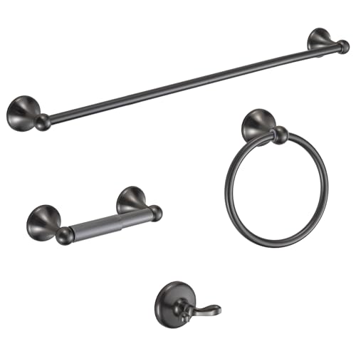 BGL Bathroom Hardware Set Grey Electroplating 4-Piece Bathroom Accessories Set Wall Mounted Adjustable Towel Bar Robe Hook Toilet Paper Holder Towel Ring Glossy Grey - color: Gunmetal Grey