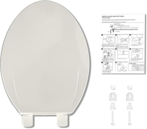 19" Elongated Toilet Seat Slow Close, Biscuit Color Polypropylene Toilet Seat Cover with Never Loosen Durable Lid, Quiet and Easy to Install & Clean - color: Biscuit, Standard, size: Elongated (19″)