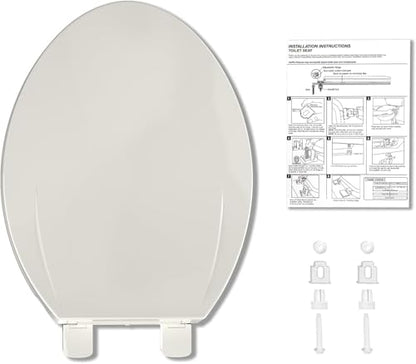 19" Elongated Toilet Seat Slow Close, Biscuit Color Polypropylene Toilet Seat Cover with Never Loosen Durable Lid, Quiet and Easy to Install & Clean - color: Biscuit, Standard, size: Elongated (19″)