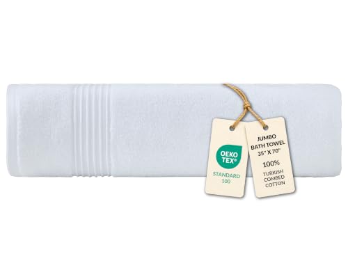 Milara Plush Turkish Cotton Bath Sheet, White, 700 GSM, 35x70 in | Oversized 35x70in, 700 GSM Turkish Combed Cotton, Air-Spun for a Plush Feel, OEKO-TEX® Standard 100 Certified - color: White, size: Bath Sheet (1 Pcs) - 35" x 70"
