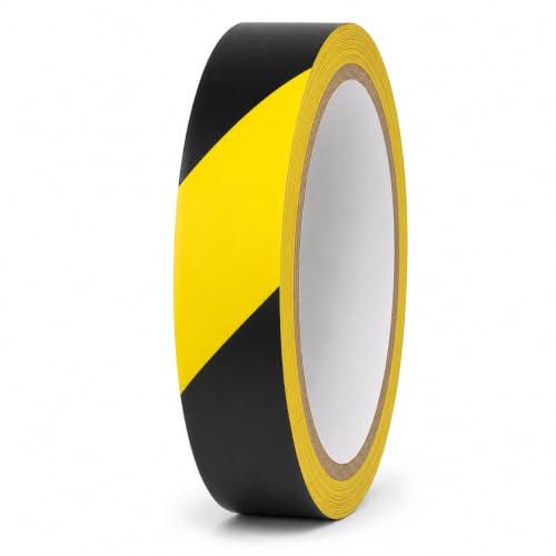 GGR Supplies Black & Yellow Hazard Stripe Tape, 3/4 inch x 18 Yards | OSHA Compliant High Visibility PVC Vinyl Tape for Floors, Warehouses, Traffic Lanes, and Safety Marking - color: Black & Yellow, size: 3/4 in. x 18 yds. (18mm)