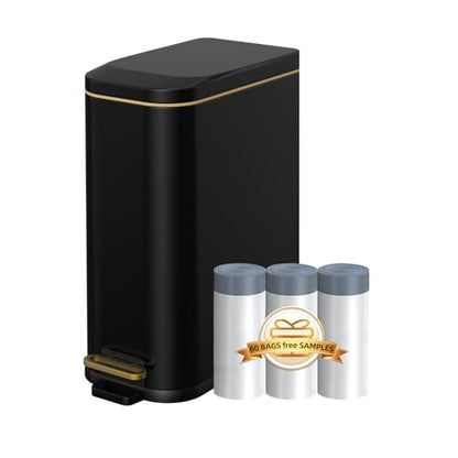 KdbK Bathroom Trash Can with Soft Close Lid, 15L/ 4 GallonRectangular Trash Can with Removable Wastebasket, Step Pedal, Slim Wastebasket for Bedroom, Home Office,B - color: Black