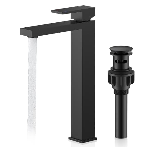 Matte Black Vessel Sink Faucet Single Hole, Tall Bathroom Sink Faucet | Vessel Bowl Faucet with Pop Up Drain & Supply Lines, Lead-Free cUPC & NSF Certified, 1 Hole Faucet for Vanity RV Restroom - color: Matte Black, size: Tall