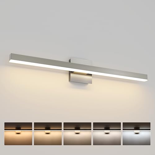 Joossnwell Brushed Nickel Vanity Light for Bathroom Light Fixtures 31.5Inch | Modern Bath Vanity Lights Bar 5CCT Diammable Bathroom Lighting Over Mirror ETL Certificated - color: Brushed Nickel, size: 31.5 Inch Long