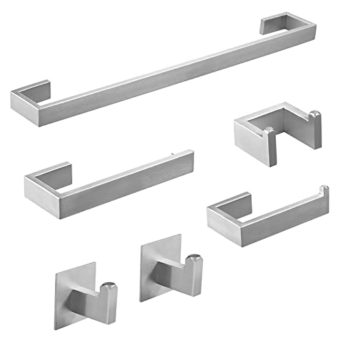 Fapully 23.6-Inch 6 Piece Bathroom Hardware Accessories Set Brushed Nickel | Stainless Steel Wall Mounted Include Towel Bar,Hand Towel Holder,Toilet Paper Holder,Robe Towel Hook,Coat Hook,Towel bar set - color: Brushed Nickel, style: 6 Piece