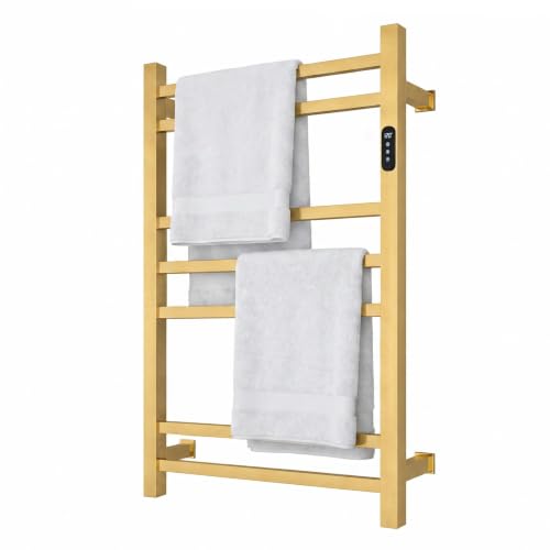 Luxury Gold Towel Warmer Rack for Bathroom, Wall Mounted Electric Heated Towel Rack with Timer & Fahrenheit Temperature Control, 7 Bar Stainless Steel Towel Heater for Bathroom(Brushed Gold) - size: 7 Bar