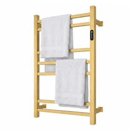 Luxury Gold Towel Warmer Rack for Bathroom, Wall Mounted Electric Heated Towel Rack with Timer & Fahrenheit Temperature Control, 7 Bar Stainless Steel Towel Heater for Bathroom(Brushed Gold) - size: 7 Bar