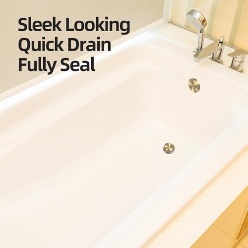Tip-Toe Bathtub Drain Kit with Hair Catcher, Brushed Gold | 2-Hole Overflow Faceplate, Solid Brass, 5-Layer Plated, Fits 1.5"/1.75" Drains, For Bathroom Remodel, Matches Fixtures - color: Brushed Gold