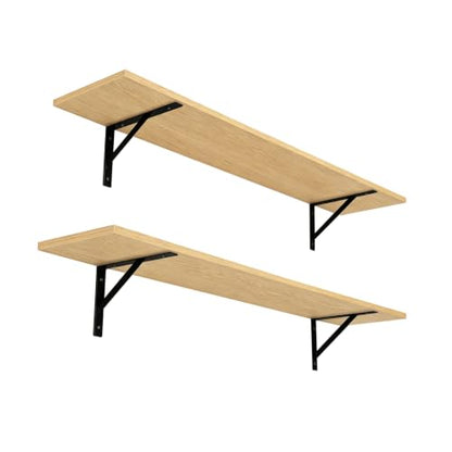 Long Wall Shelves, 47.3Inch Wooden Floating Shelves with Brackets | Large Floating Book Shelf, Set of 2, Wall Mount Storage Ledges, Easy Assembly, Max Load 33lbs, Living Room/Bathroom, Natural - color: Natural, size: 47.3 Inch