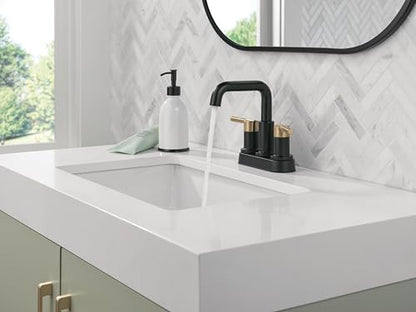 Delta Nicoli Centerset Matte Black/Brushed Gold Bathroom Faucet, 4 Inch 3 Hole Bathroom Sink Faucet for Vanity, Push-Pop Drain Assembly, Matte Black/Champagne Bronze 25849LF-GZ - color: Matte Black/Champagne Bronze